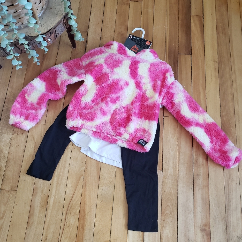 RBX ACTIVE  NWT 3pc Set - Faux Sherpa Hoodie, Legging & Tee - 7/8 Girls